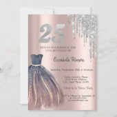 Glitzer Tropfen, Chic Dress 25. Geburtstag Einladung (Vorderseite)