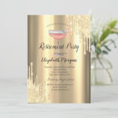 Glitzer-Tropfen, Cocktail, Goldene Rente Einladung (Stehend Vorderseite)