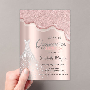 Glitzer Tropfen Diamonds Dress Quinceañera Acryleinladungen