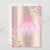 Glitzer Tropfen, Dress Blume Rose Gold Sweet 16 Einladung (Rückseite)