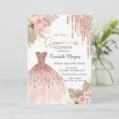 Glitzer Tropfen Dress Boho Blume Quinceañera Einladung (Stehend Vorderseite)