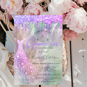 Glitzer Tropfen Dress Holographic Quinceañera Einladung