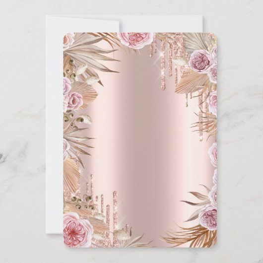 Glitzer Tropfen Dress Pampas Blume Quinceañera Einladung (Rückseite)