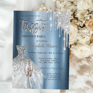 Glitzer Tropfen, Dress Wine Glass Blue Metallic 21 Einladung