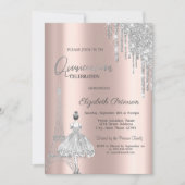 Glitzer Tropfen, Eiffelturm Ballerina Quinceañera Einladung (Vorderseite)