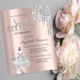Glitzer Tropfen, Eiffelturm Ballerina Sweet 16 Einladung