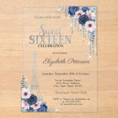 Glitzer Tropfen, Eiffelturm Blaue Rose Süß 16 Acryleinladungen (Vorderseite)