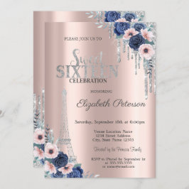 Glitzer Tropfen, Eiffelturm Blaue Rose Süß 16 Einladung