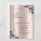 Glitzer Tropfen, Eiffelturm Blume Sweet 16 I Einladung (Vorderseite)