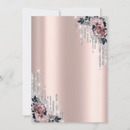 Glitzer Tropfen, Eiffelturm Blume Sweet 16 I Einladung (Rückseite)