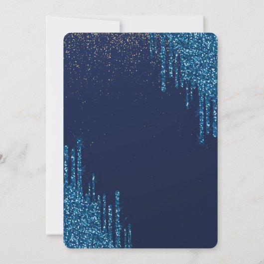 Glitzer-Tropfen, Eiffelturm Navy Blue Sweet 16 Einladung (Rückseite)