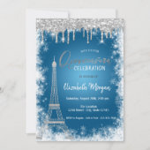 Glitzer-Tropfen, Eiffelturm, Schneeflocke Quinceñe Einladung (Vorderseite)