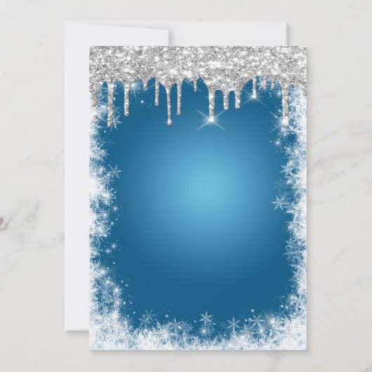 Glitzer-Tropfen, Eiffelturm, Schneeflocke Quinceñe Einladung (Rückseite)