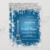 Glitzer-Tropfen, Eiffelturm, Schneeflocke Quinceñe Einladung (Vorne/Hinten)