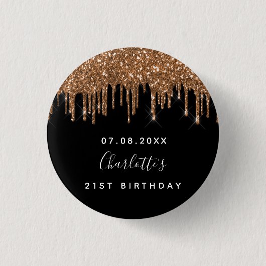Glitzer-Tropfen für Birthday-Schwarzgold Button (Vorderseite)