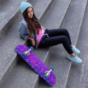 Glitzer Tropfen Girly Lila Pink Skateboard