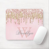 Glitzer Tropfen Girush Rosa Rose Gold Monogramm Mousepad (Mit Mouse)