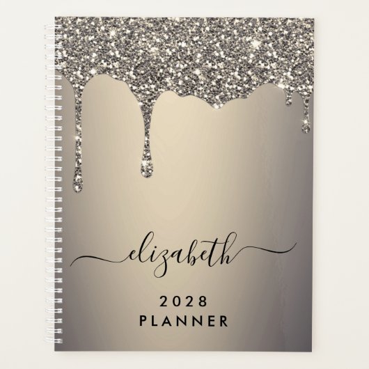 Glitzer Tropfen Gold Mit Monogramm Planer (Vorderseite)