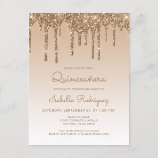 Glitzer Tropfen Gold Quinceñera Party Postkarte