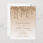 Glitzer Tropfen Gold Quinceñera Party Postkarte (Vorne/Hinten)