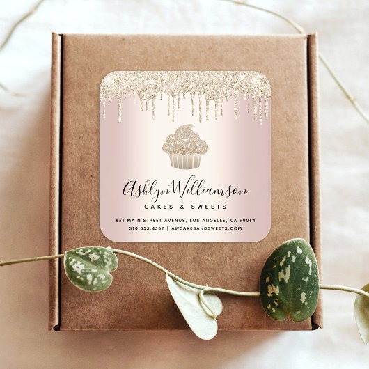 Glitzer-Tropfen, Goldcreme, , Koch, Backwaren Quadratischer Aufkleber