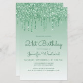 Glitzer Tropfen Grüne 21. Geburtstagsfeier Einladu (Vorne/Hinten)