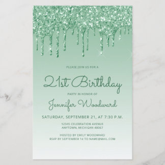 Glitzer Tropfen Grüne 21. Geburtstagsfeier Einladu