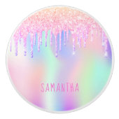 Glitzer Tropfen in Einhornfarbe Keramikknauf (Vorderseite)