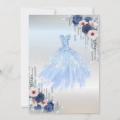 Glitzer Tropfen, Kleid, Blue Rose Quinceañera Einladung (Rückseite)