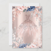 Glitzer Tropfen, Kleid, Blume Rose Gold Süße 16 Einladung (Rückseite)