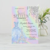 Glitzer-Tropfen, Kleid, Eiffelturm Opal Sweet 16 Einladung (Stehend Vorderseite)