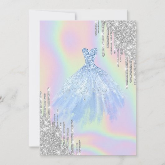 Glitzer-Tropfen, Kleid, Eiffelturm Opal Sweet 16 Einladung (Rückseite)