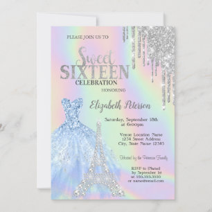 Glitzer-Tropfen, Kleid, Eiffelturm Opal Sweet 16 Einladung