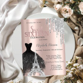 Glitzer Tropfen, Kleid, Eiffelturm Süß 16 Einladung