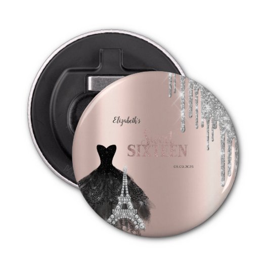 Glitzer Tropfen, Kleid, Eiffelturm Süß 16 Flaschenöffner (Vorderseite)