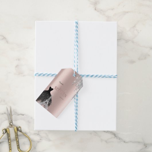 Glitzer Tropfen, Kleid, Eiffelturm Süß 16 Geschenkanhänger (Mit Garn)