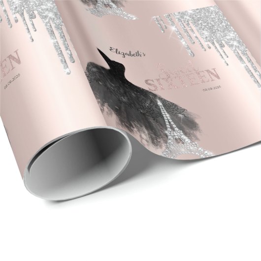Glitzer Tropfen, Kleid, Eiffelturm Süß 16 Geschenkpapier (Rolleneckpunkt)