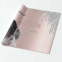 Glitzer Tropfen, Kleid, Eiffelturm Süß 16 Geschenkpapier