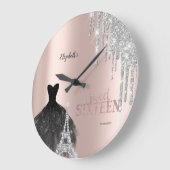 Glitzer Tropfen, Kleid, Eiffelturm Süß 16 Große Wanduhr (Winkel)