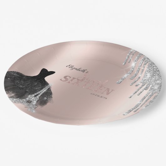 Glitzer Tropfen, Kleid, Eiffelturm Süß 16 Pappteller (Schrägansicht)