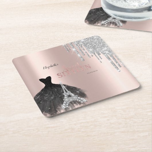 Glitzer Tropfen, Kleid, Eiffelturm Süß 16 Rechteckiger Pappuntersetzer (angewinkelt)