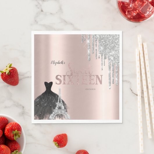 Glitzer Tropfen, Kleid, Eiffelturm Süß 16 Serviette (Beispiel)