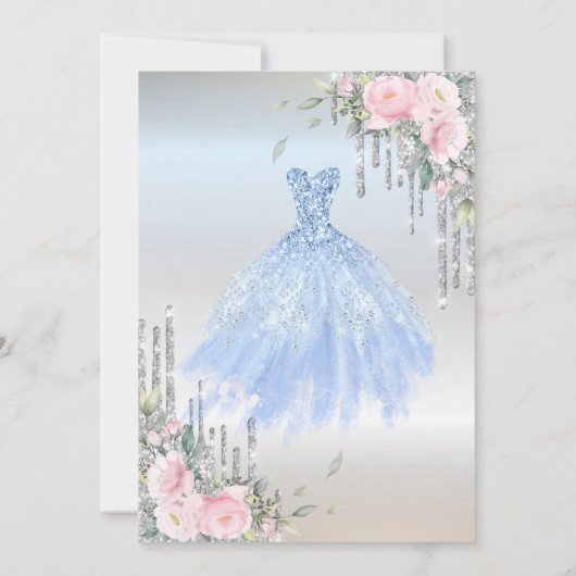 Glitzer Tropfen, Kleidung, Eiffelturm Rose Quincea Einladung (Rückseite)