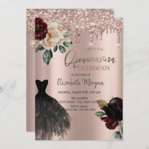 Glitzer Tropfen, Kleidung, Rose Quinceañera Einladung