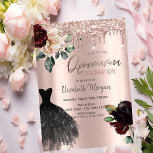 Glitzer Tropfen, Kleidung, Rose Quinceañera Einladung