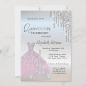 Glitzer-Tropfen, Lavander-Kleid, Eiffel Quinceañer Einladung (Vorderseite)