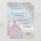 Glitzer-Tropfen, Lavander-Kleid, Eiffel Quinceañer Einladung (Vorne/Hinten)