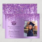 Glitzer Tropfen Lila Abschluss Foto Einladung (Vorne/Hinten)