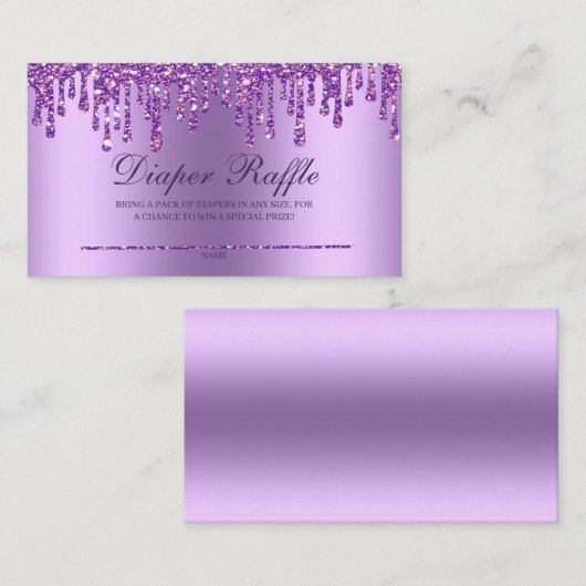 Glitzer Tropfen Lila Babydusche Windeln Raffle Enc Begleitkarte (Vorne/Hinten)