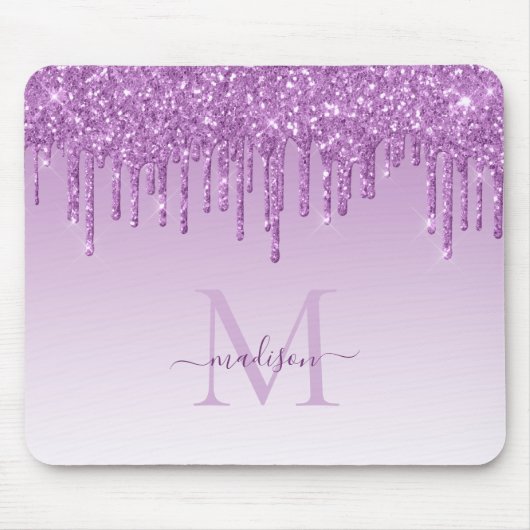 Glitzer Tropfen Lila Plum Sparkle Monogram Elegant Mousepad (Vorne)